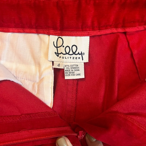 Lilly Pulitzer Red Corduroy Velour Pants with Rainbow Waistband Accent Size 4 - Picture 2 of 7